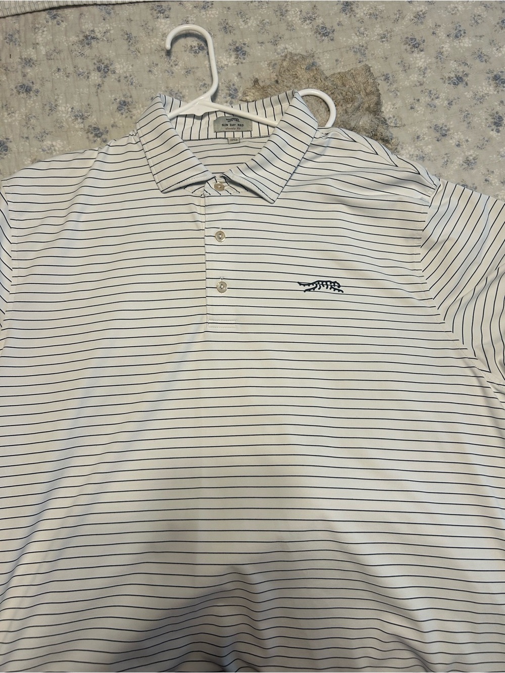 Sun Day Red Tiger Woods Men's White Striped Polo Shirt with Black Accent